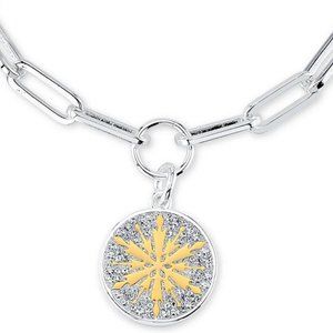 DISNEY FROZEN 2 CRYSTAL SNOWFLAKE TWO-TONE FINE SILVER PLATED CHARM BRACELET~NEW